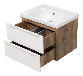 Подвесная тумба под раковину Misty Карат 65см белый/дуб Галифакс олово